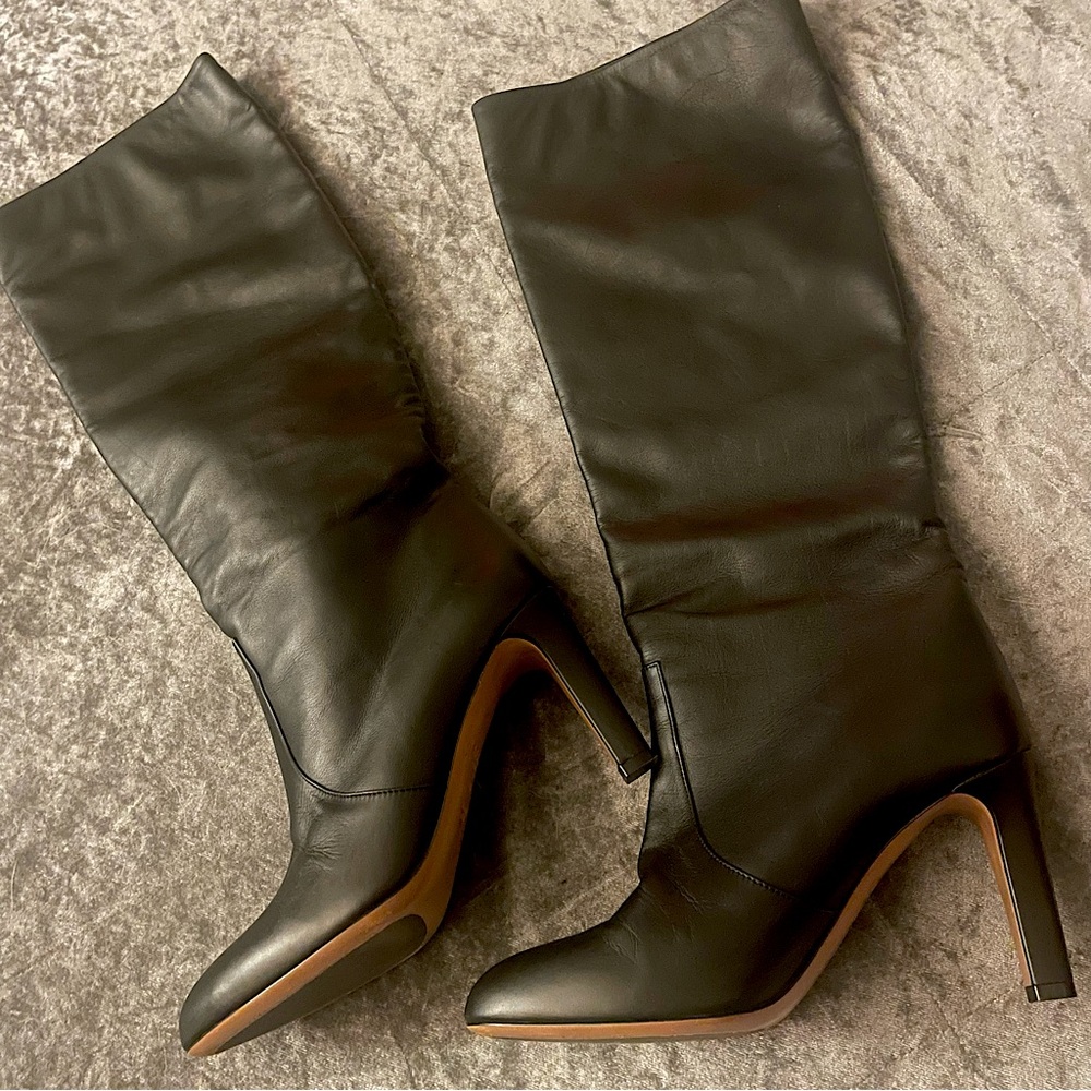 BALLY Black Leather Knee-High Heeled Boots